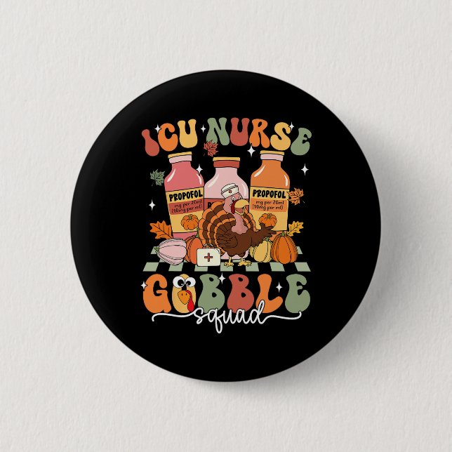 Thanksgiving Icu Nurse Gobble Squad Fall SCrub Top Knapp (Framsida)