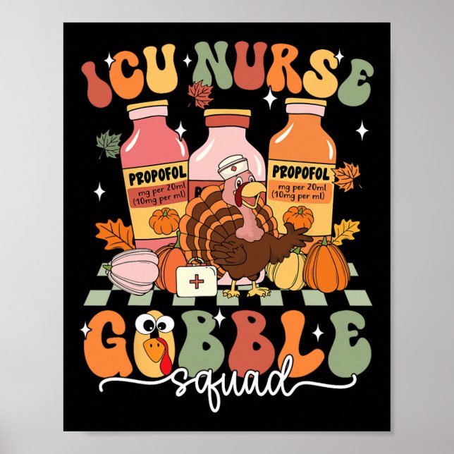 Thanksgiving Icu Nurse Gobble Squad Fall SCrub Top Poster (Framsidan)