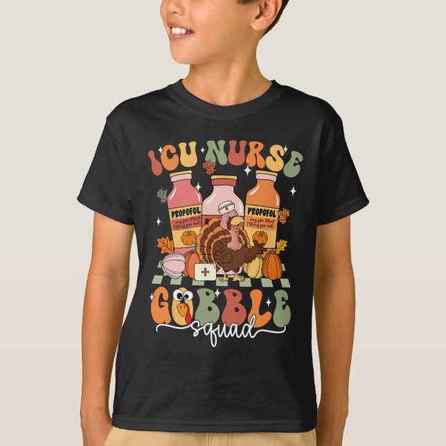 Thanksgiving Icu Nurse Gobble Squad Fall SCrub Top T Shirt (Framsida)
