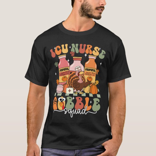 Thanksgiving Icu Nurse Gobble Squad Fall SCrub Top T Shirt (Framsida)