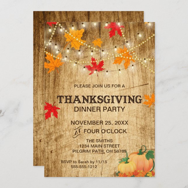Thanksgiving inbjudan till en rustisk middag party (Fram/baksida)