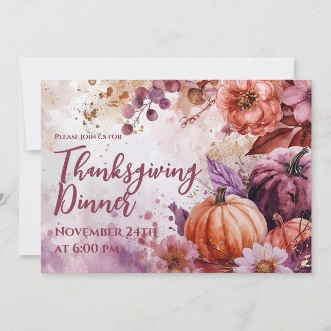 Thanksgiving Inbjudan till innerinbjuden vattenfär (Framsida)