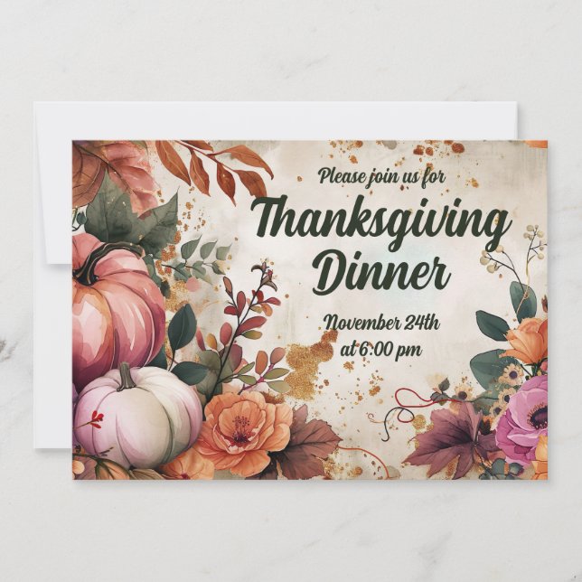Thanksgiving Inbjudan till innerinbjuden vattenfär (Framsida)