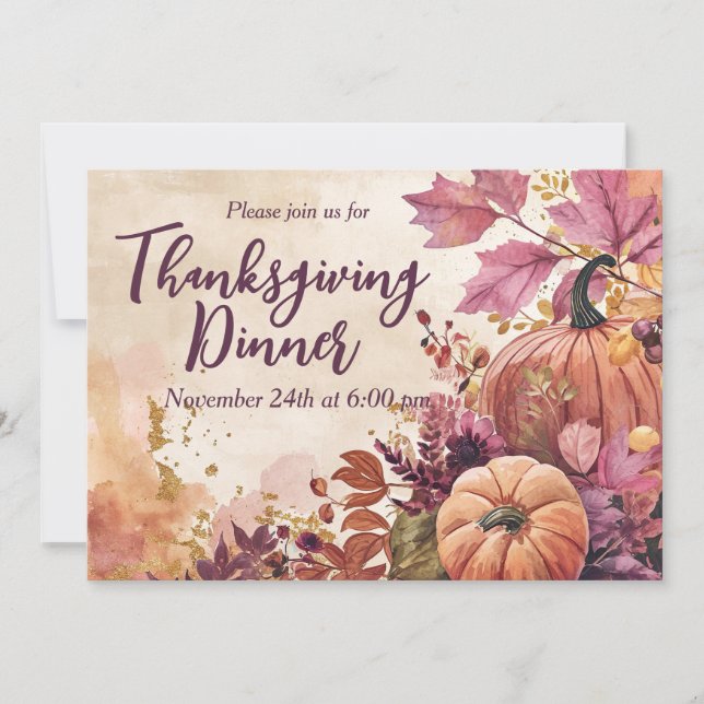 Thanksgiving Inbjudan till innerinbjuden vattenfär (Framsida)