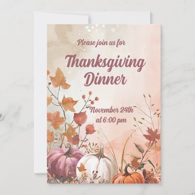 Thanksgiving Inbjudan till innervattenfärgsdockor (Framsida)