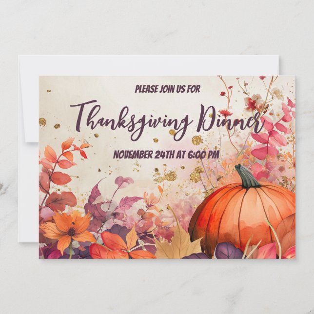 Thanksgiving Inbjudan till innervattenfärgsdockor (Framsida)