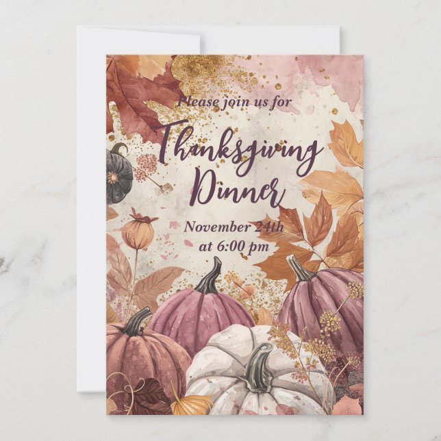 Thanksgiving Inbjudan till innervattenfärgsdockor (Framsida)