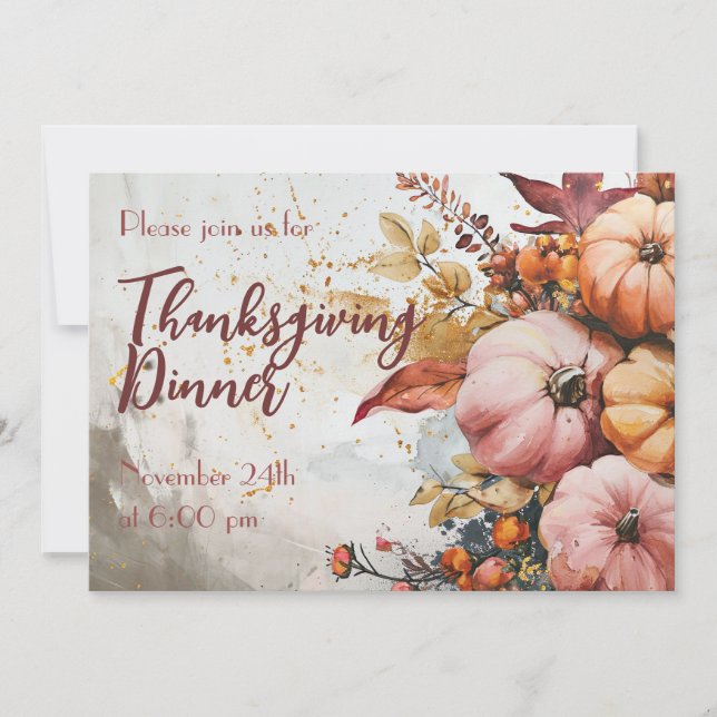 Thanksgiving Inbjudan till innervattenfärgspumpkin (Framsida)