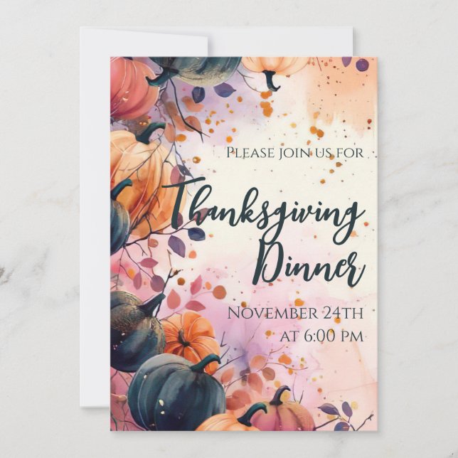 Thanksgiving Inbjudan till innervattenfärgspumpkin (Framsida)