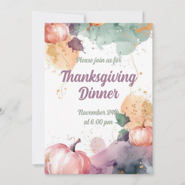 Thanksgiving Inbjudan till innervattenfärgspumpkin (Framsida)