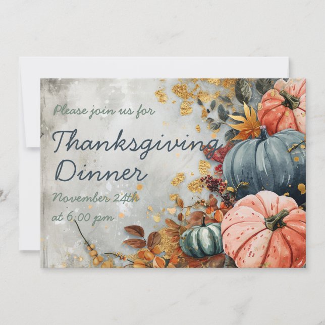Thanksgiving Inbjudan till innervattenfärgspumpkin (Framsida)