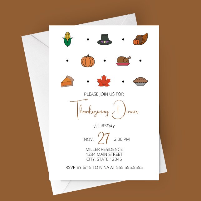 Thanksgiving Inbjudan till middagen med alla ikone (Thanksgiving Icons Thanksgiving Dinner Party Invitation)