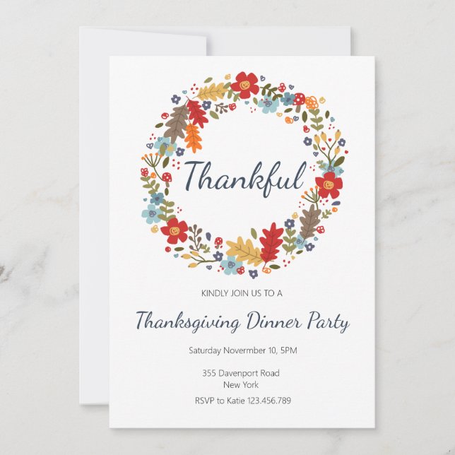 Thanksgiving Inbjudan till middagen Thankful WAN (Framsida)