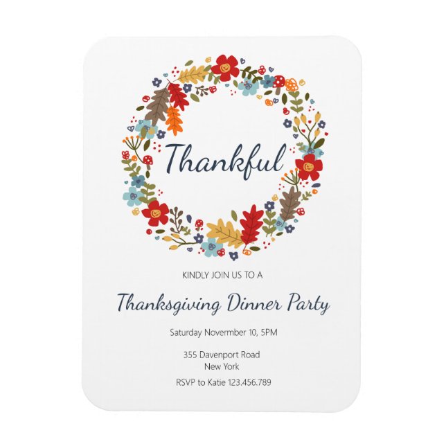Thanksgiving Inbjudan till middagen Thankful WAN Magnet (Vertikal)