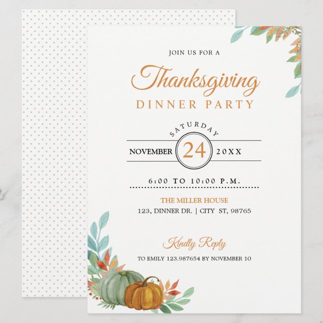 Thanksgiving Inbjudningskort för dockor (Fram/baksida)