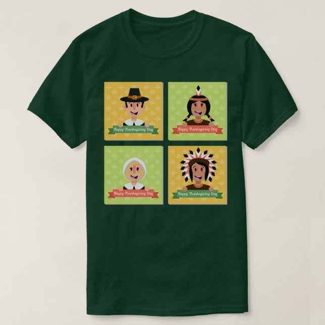 Thanksgiving Indians ampamp Pilgrims Lycklig Thank T Shirt (Design framsida)