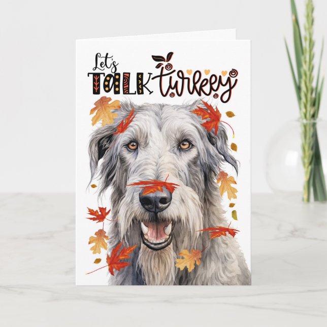 Thanksgiving Irish Wolfhound Hund Låt oss Tala Tur Helgkort (Framsida)