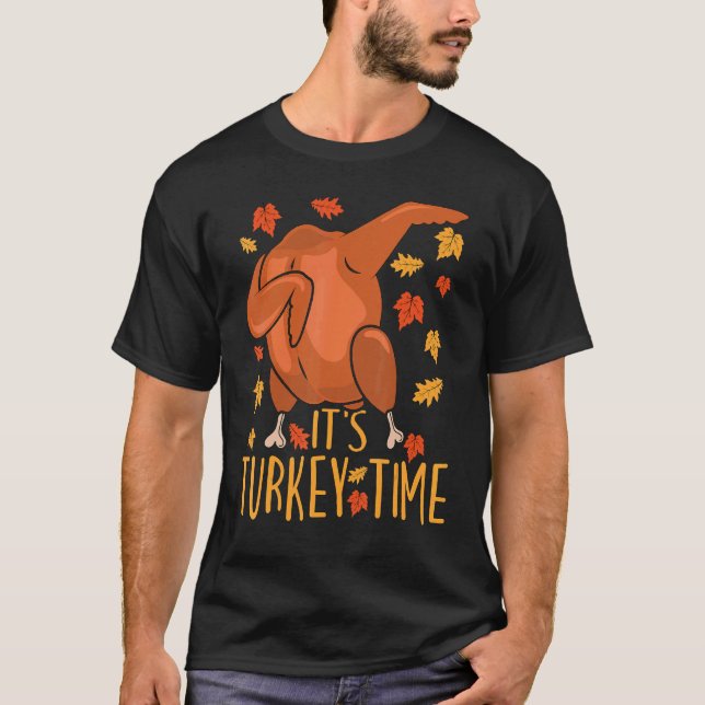 Thanksgiving It's Turkey Time Fall Leaf Dabbing Tu T Shirt (Framsida)
