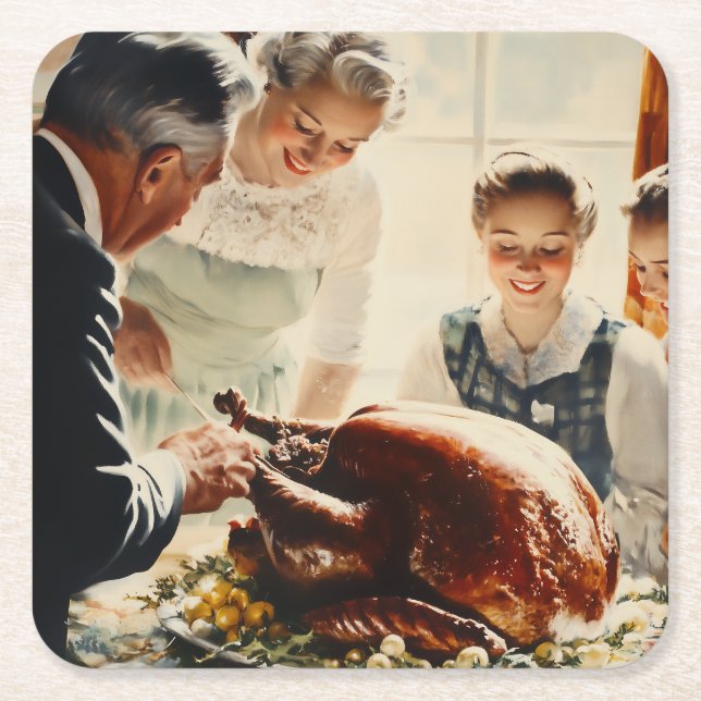 Thanksgiving Joy: En familjefabrik Underlägg Papper Kvadrat (Framsidan)