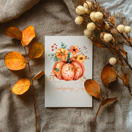 Thanksgiving Joy Floral Pumpkin Card Kort