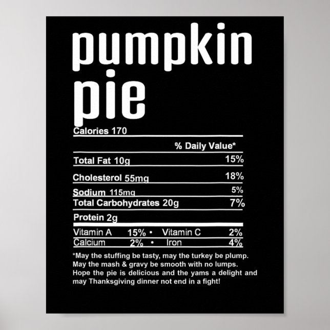 Thanksgiving jul Pumpkin Paj Nutritional Fac Poster (Framsidan)