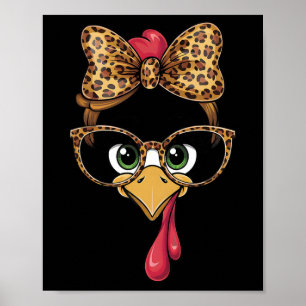 Thanksgiving Kalkon Ansikte Leopard Glasögon Kvinn Poster
