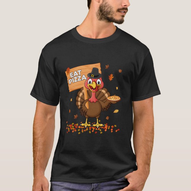 Thanksgiving Kalkon Äter Pizza T Shirt (Framsida)