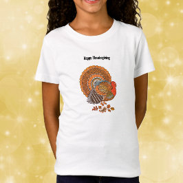 Thanksgiving Kalkon Färgglada Fjädrar i Löv T Shirt
