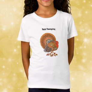 Thanksgiving Kalkon Färgglada Fjädrar i Löv T Shirt