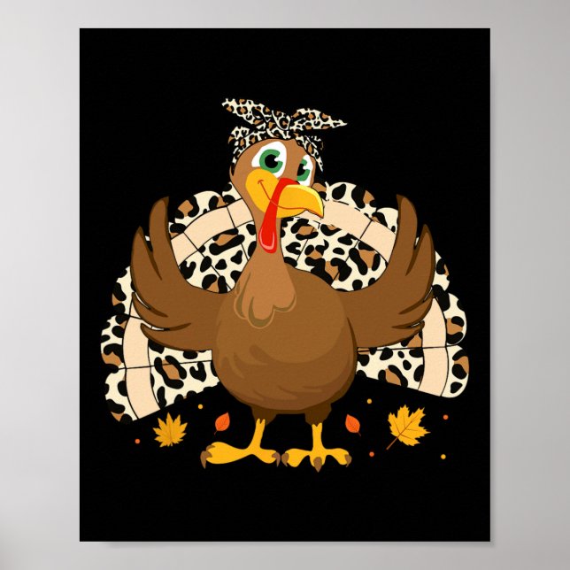 Thanksgiving Kalkon Leopard Kvinnor Flicka Höst Ta Poster (Framsidan)