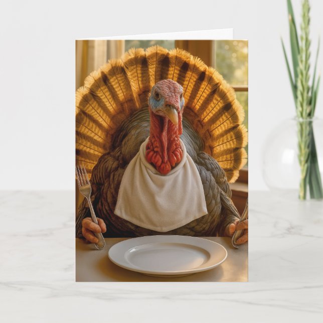 Thanksgiving-kalkon med kniv och gaffel kort (Framsida)