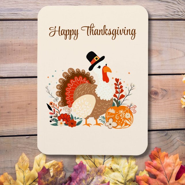 Thanksgiving-kalkon med pumpor och höstlöv magnet (Skapare uppladdad)