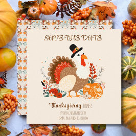Thanksgiving-kalkon med pumpor och höstlöv spara datumet