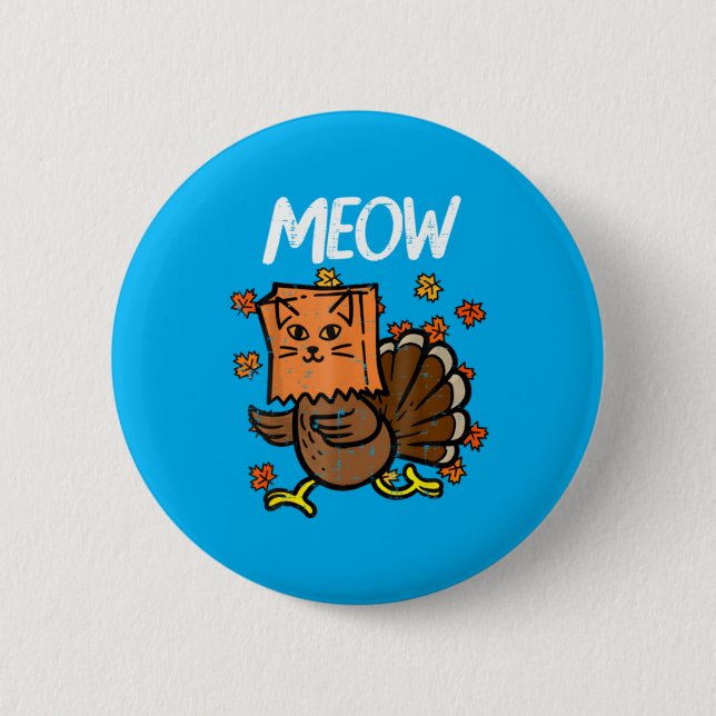 Thanksgiving Kalkon Meow Katt Huvud Fall Knapp (Framsida)