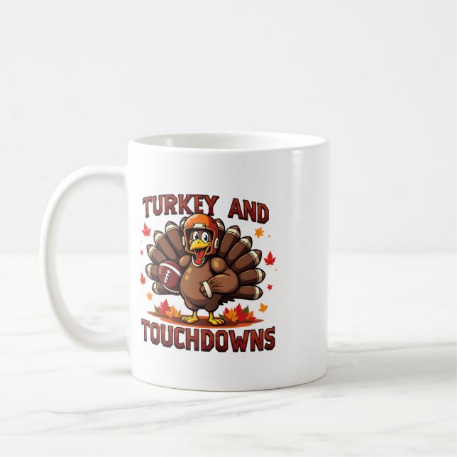 Thanksgiving Kalkon Och Touchdowns Fotboll Spelare Kaffemugg (Vänster)