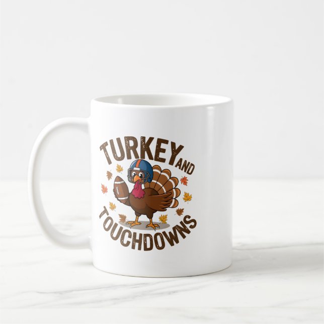 Thanksgiving-kalkon och touchdowns fotbollsspelare kaffemugg (Vänster)