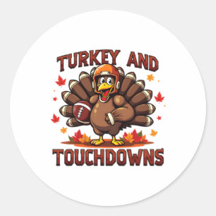 Thanksgiving-kalkon och touchdowns fotbollsspelare runt klistermärke