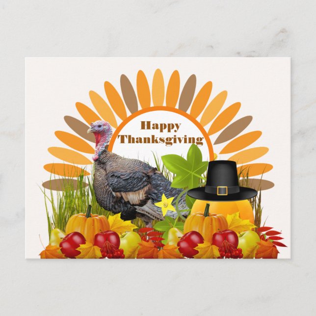 Thanksgiving Kalkon, Pumpa Högtidlig Julkort Vykort (Framsida)