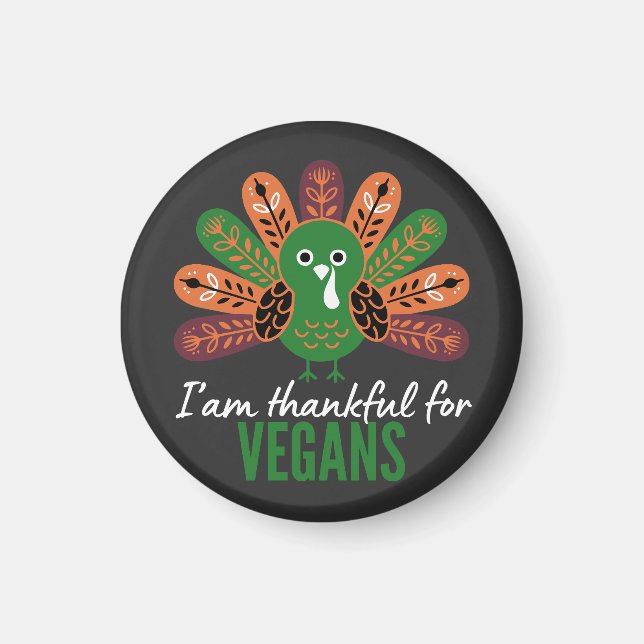 thanksgiving Kalkon Tacksam för Veganer Magnet (Framsidan)