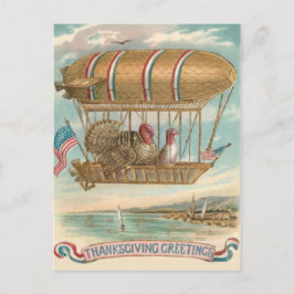 Thanksgiving Kalkon Varm Luft Ballong US Flagga Helg Vykort