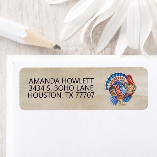 Thanksgiving Kalkon Vattenfärg Höst Returadress Etikett (Insitu)