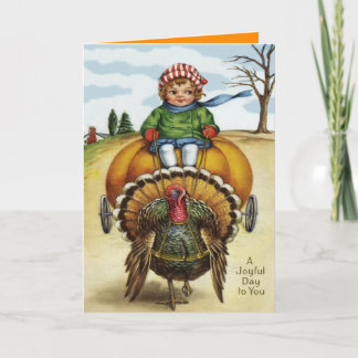 Thanksgiving Kalkonpojke Ridande på Pumpa Helgkort