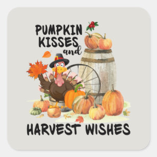 Thanksgiving kalkonpumpa kisses Harvest Fyrkantigt Klistermärke