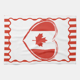 Thanksgiving Kanada - Rött hjärta och rand Kökshandduk