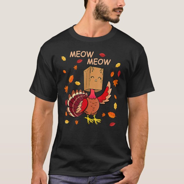 Thanksgiving Katt Fake Cat Meow Thanksgiving Turke T Shirt (Framsida)