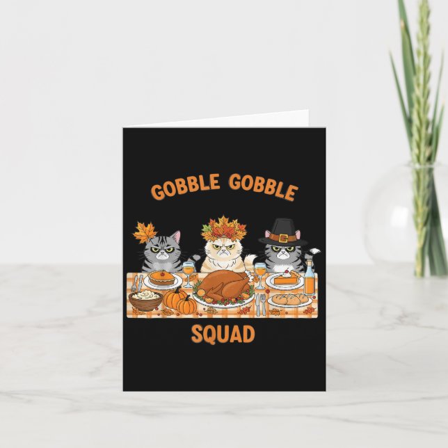 Thanksgiving Katt Gobble Gobble Squad Middag Bord Kort (Framsida)