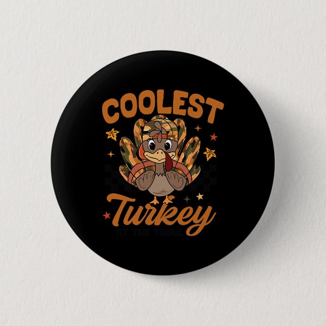 Thanksgiving Klokt Turkiet vid Bord Småbarn B Knapp (Framsida)