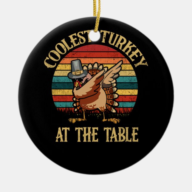 Thanksgiving Klost Turkiet vid Bord Dabbing Julgransprydnad Keramik (Framsidan)