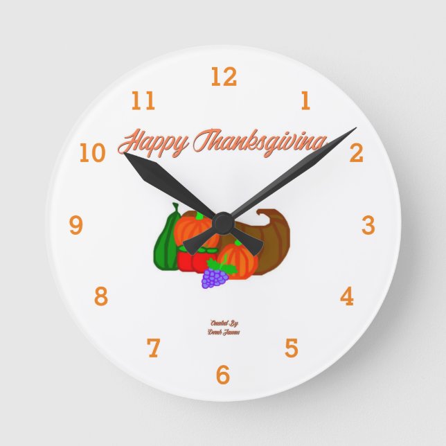 Thanksgiving Kornuskopa Krylväggslås Rund Klocka (Framsida)