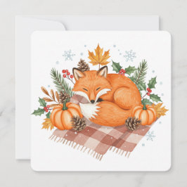 Thanksgiving-kort med räv och pumpor kort